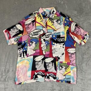 Vintage Moschino Shirt Mens Large Pop Art Comic Anime Print Button Up ITALY